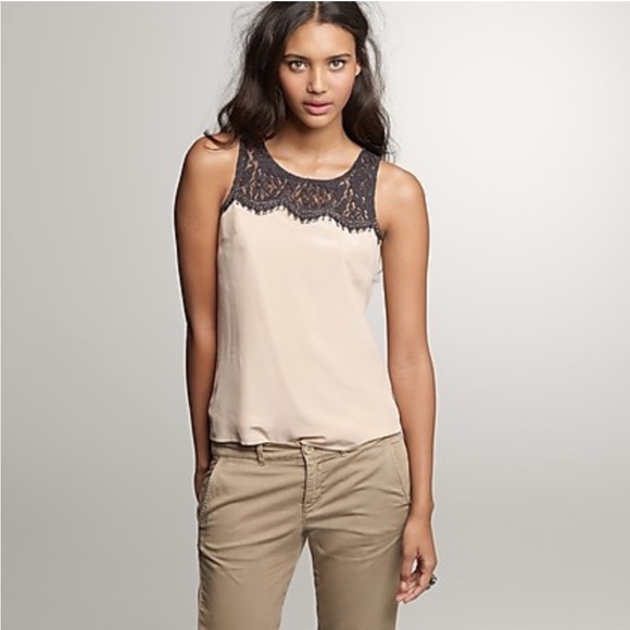 J Crew sleeveless tan lace 100%silk blouse top BNWOT - Picture 1 of 11